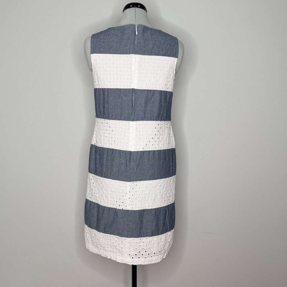 Talbot's Chambray and White Eyelet Striped Shift Dress | Size 8P - Picture 3 of 8